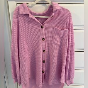 Pink Waffle Knit Button-Up Shirt